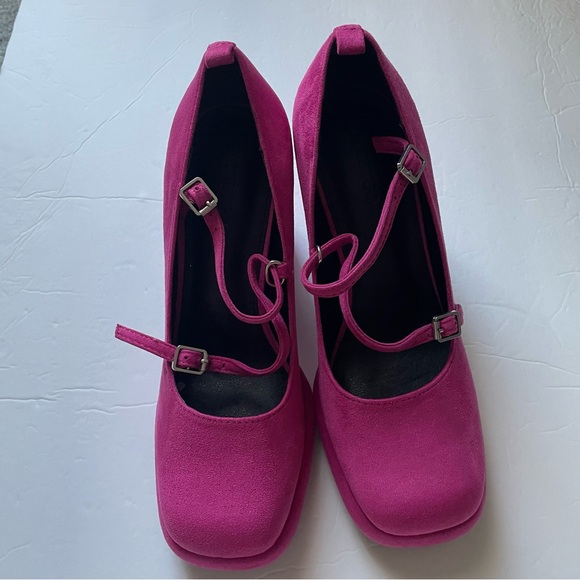 Pink Suede Mary Jane Platform Heels, 7 - Picture 2 of 10